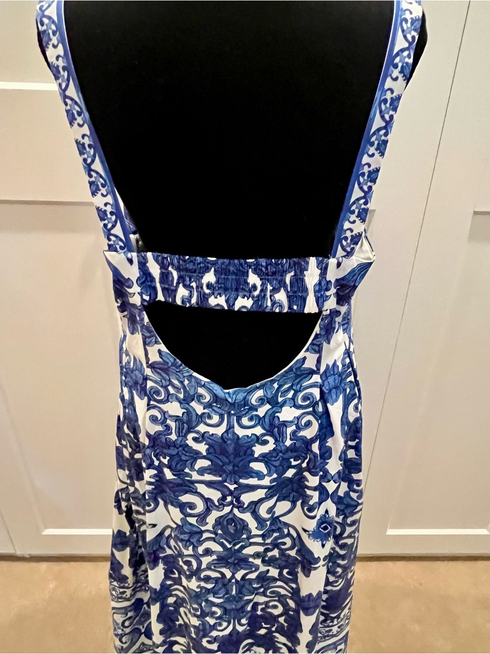 NWT Antonio Melani Blue/White Midi Dress CutOut Back Floral Paisley Cottagecore - Picture 6 of 11
